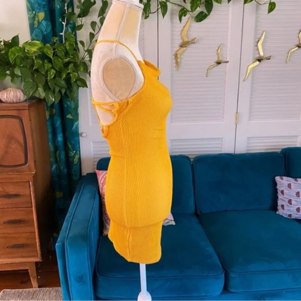 Urban Outfitters | Tyra Strappy Back Mini Dress Orange Textured Rib Knit Medium - Picture 8 of 16